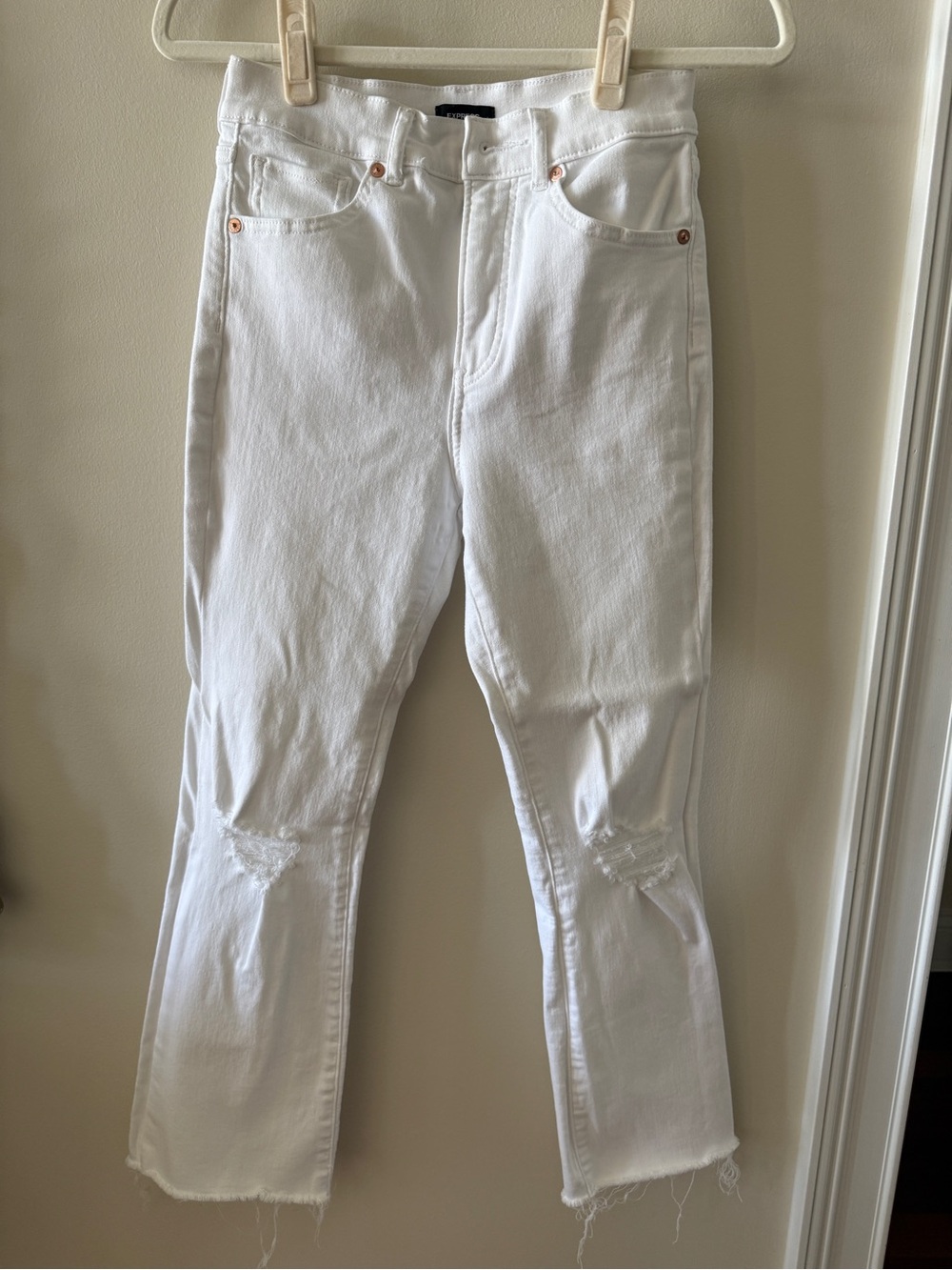 Express White Distressed Flare Jeans